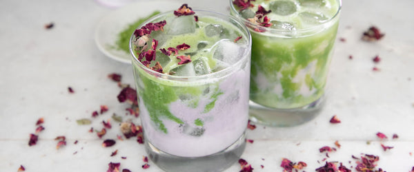 Matcha and Rose Blossom Iced Latte