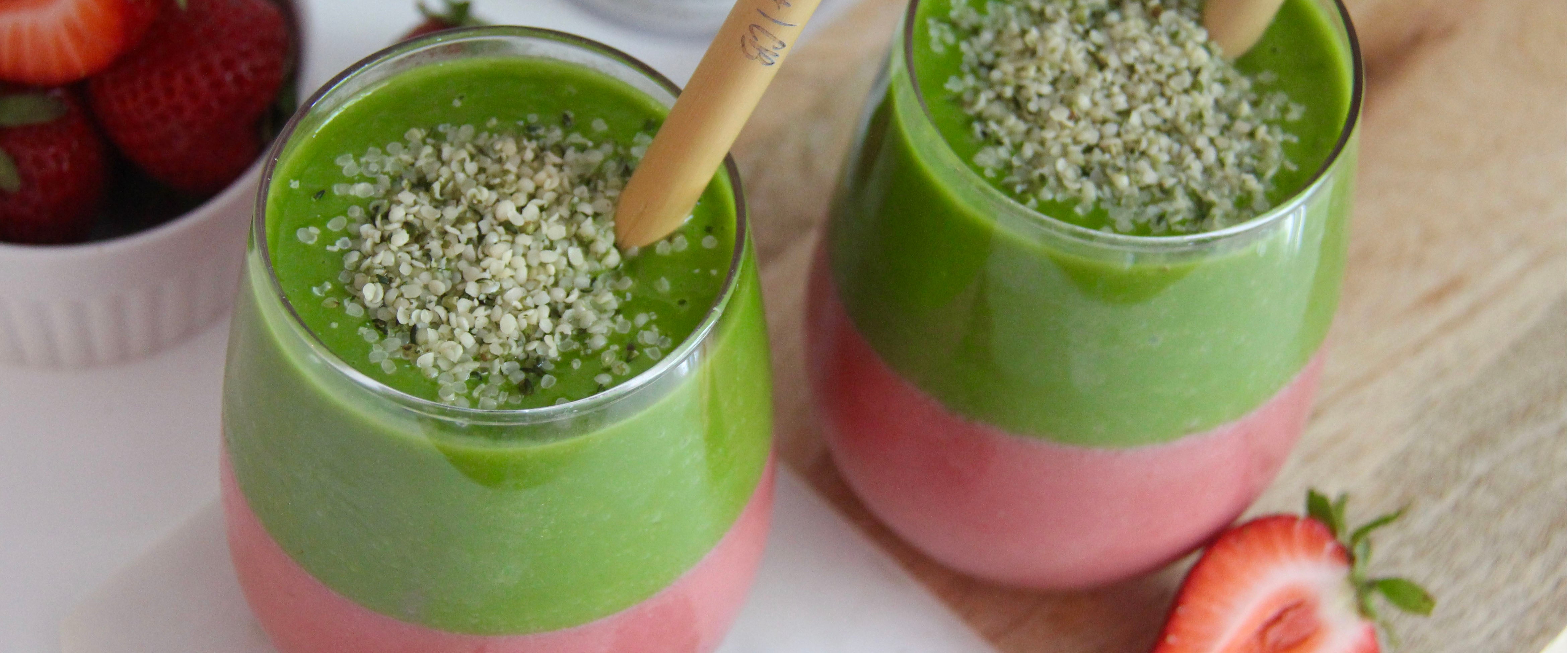 Layered Matcha and Strawberry Smoothie