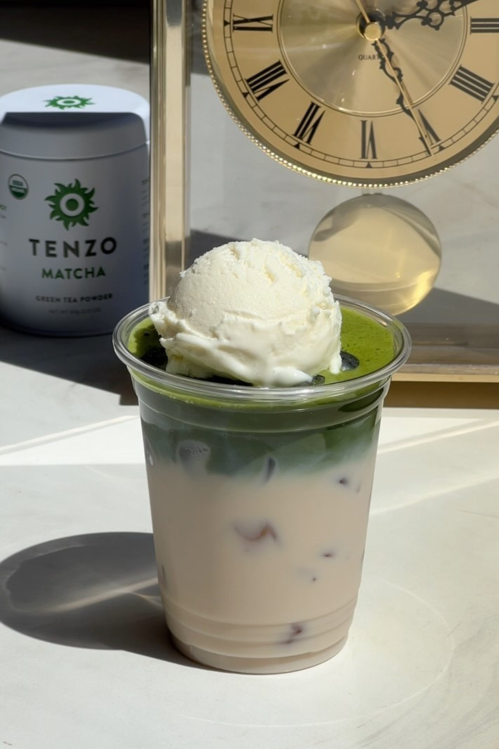 Matcha vanilla ice cream float latte