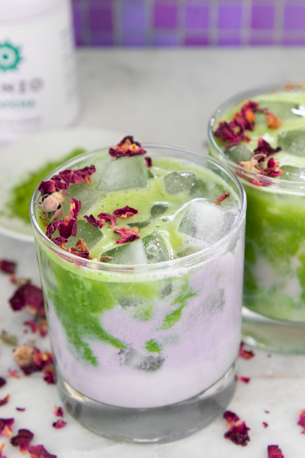 Matcha and Rose Blossum Iced Latte