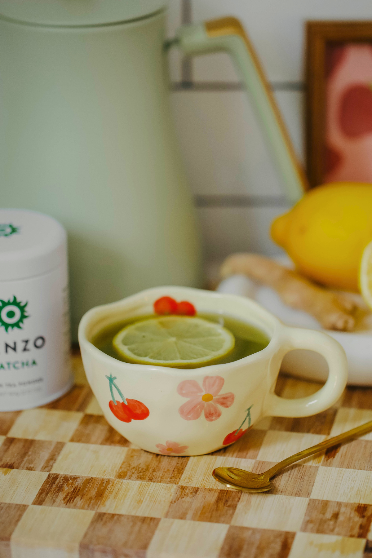 Hot Lemon Honey Ginger Matcha Tea