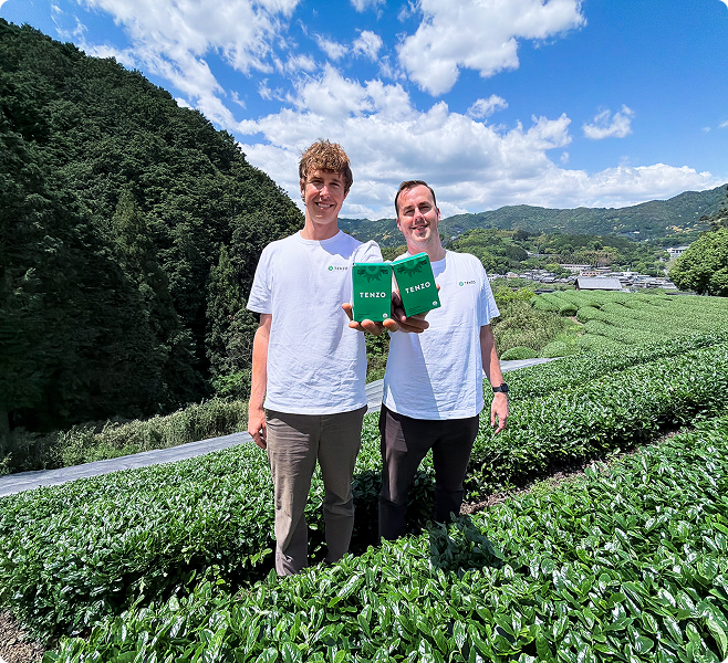 Tenzo founders Steve O'Dell and Robbie Page in a tea field